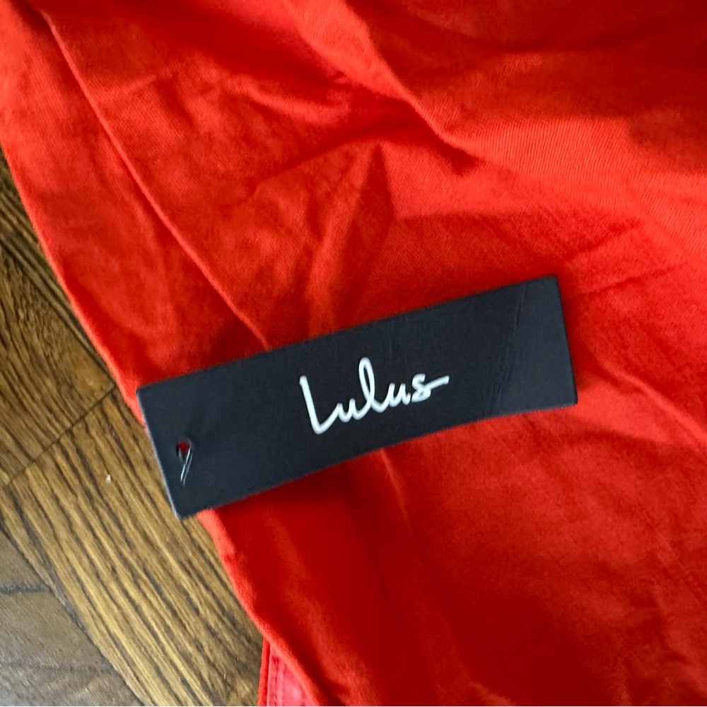 NWT Lulu's Cotton Sunny Persuasion Red Linen Cutout One-Shoulder Midi Dress XL - Picture 9 of 16